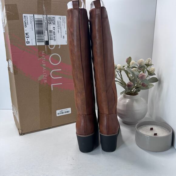 SOUL Naturalizer Adrian Knee High Wedge Boots Toffee Women 6M Wide Calf Tried On - Picture 4 of 12